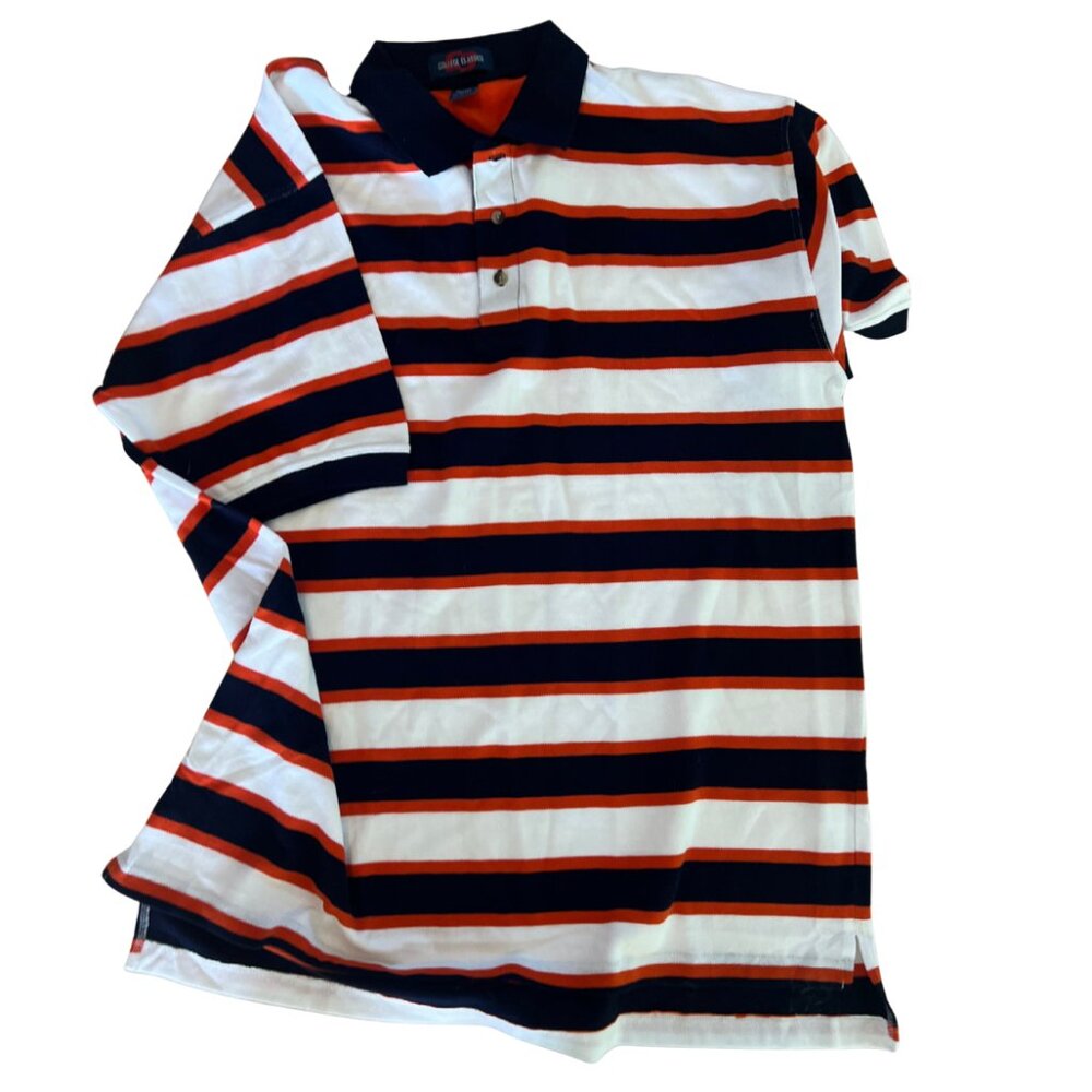College Classics Mens 2XL Polo Shirt Orange Navy Blue White Striped  | Like New!